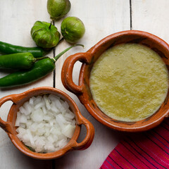 Mexican green sauce on white background