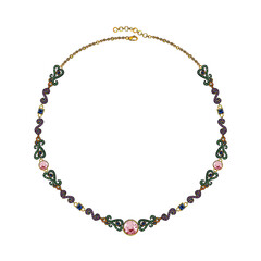 Jewelry design vintage fancy gems necklace. Hand drawing and painting on paper.