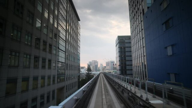 POV from monorail in Tokyo, Japan