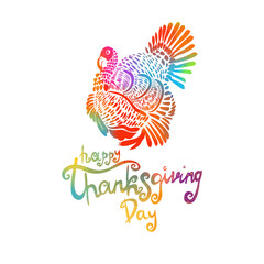 Obraz premium Happy Thanksgiving. Multi-colored turkey. Vector illustration