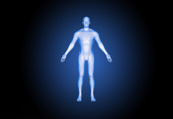 Blue colored body standing man Anatomy healthcare or medical concept 3D illustration