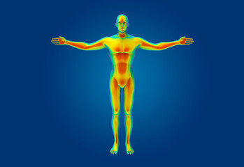 Human body scan by infrared ray structure measure with clipping path on black background. Healthcare or Medical concept 3d illustration