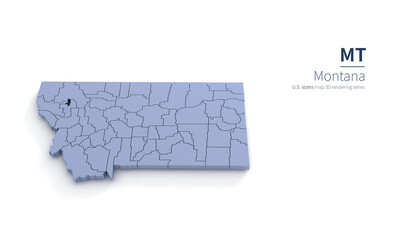 Montana State Map 3d. State 3D rendering set in the United States.
