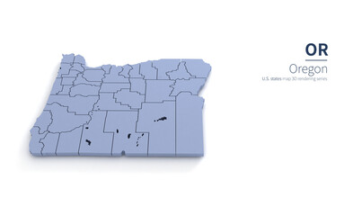 Oregon State Map 3d. State 3D rendering set in the United States.