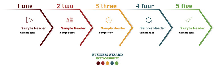 Infographic with five wizard steps of business development. Flow chart for marketing presentation of project details