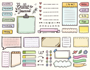 Bullet journal and colorful frame notes to do list ornament drawing doodle vector collection