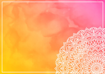 水彩 曼荼羅 エスニック ピンク 背景 壁紙 フレーム Wall Mural Ontamaudon