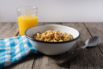 Cereal bowl for breakfast on wooden background