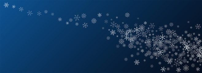 Fototapeta na wymiar White Snowfall Vector Blue Background. Falling 