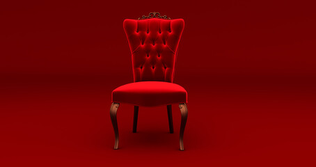 Fototapeta premium 3D render of Red royal chair on a red background, Place for the king. Royal throne,