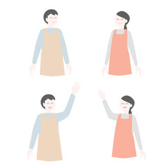 エプロンをつけた男性と女性イラスト素材