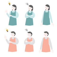 エプロンをつけた男性と女性イラスト素材