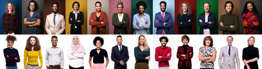 Group of 21 beautiful people in front of a background