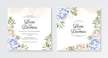 Fototapeta na wymiar Wedding invitation template with hand painting watercolor floral