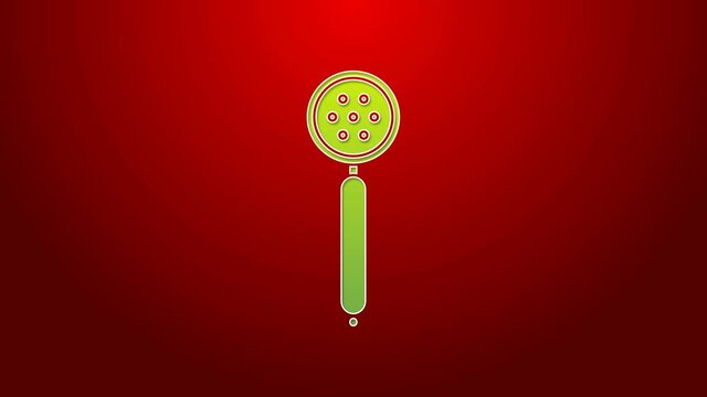 Green line Strainer spoon icon isolated on red background. 4K Video motion graphic animation