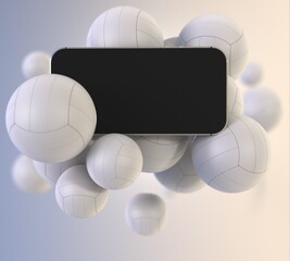 volleyball sales frome shopping online and e-commerce concept. Online ticket sales concept. Smartphone with white blank screen. 3d rendering.