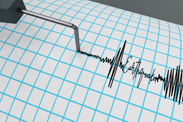 Seismograph tracing the curve that indicates seismic activity pen record the waves on the drum with...