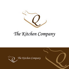 Kitchenware, Kitchen utensils business logo concept with cutting board and initial Q letter template