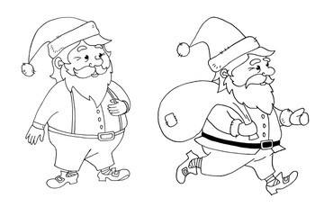 Santa Claus. Contour hand drawn illustration. New year and Christmas outline characters in doodle style, sketch. For greeting cards, calendars, prints, children's coloring book