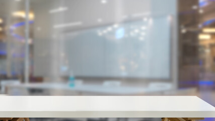 Empty white table in glass partition office room