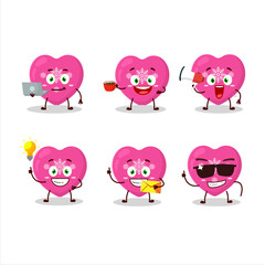 Love pink christmas cartoon character with various types of business emoticons