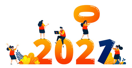 Countdown of 2020 to 2021 with theme of teamwork in the following year. Vector illustration concept can be use for landing page, template, ui ux, web, mobile app, poster, banner, website, flyer