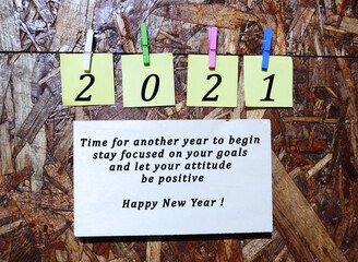 New year quote for 2021 with wooden frame background