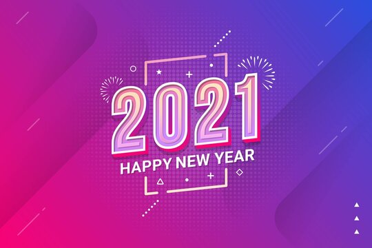 Happy New Year 2021 typography style vector illustration for banner, flyer and greeting card