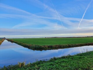 landscape with lake and blue sky