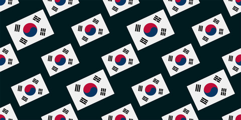Fototapeta na wymiar Seamless pattern of south korea flag isolated on dark blue background. Suits for Decorative Paper, Packaging, Covers, Gift Wrap and House Interior Design. Vector illustration EPS10.