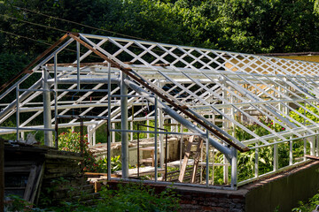 The structure of a flower greenhouse with removed glazing
