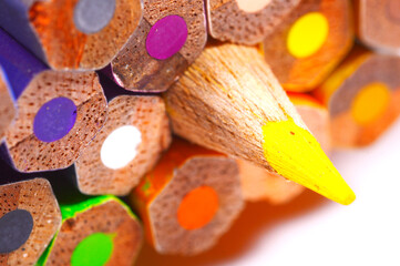 close up of colored pencils and a tip concept