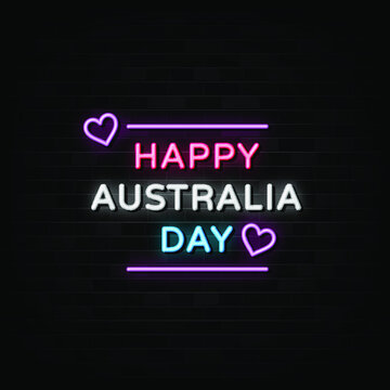 Happy Australia day neon sign vector. Neon Design template.