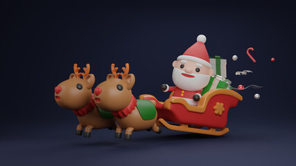 Christmas invitation card with Santa claus and christmas ornaments. 3D rendering