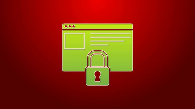 Green line Secure your site with HTTPS, SSL icon isolated on red background. Internet communication protocol. 4K Video motion graphic animation