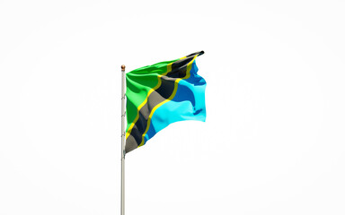 Beautiful national state flag of Tanzania on white background. Isolated close-up Tanzania