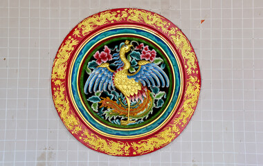 Obraz premium Colorful China swan Decoration on festive background at Chinese Temple, Bangkok, Thailand.