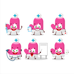 Doctor profession emoticon with new pink gloves cartoon character