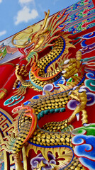Colorful Dragon Decoration on festive background at Chinese Temple, Bangkok, Thailand.