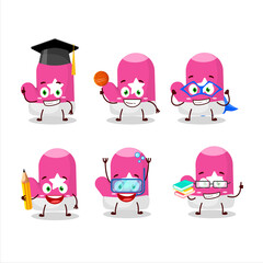 School student of new pink gloves cartoon character with various expressions