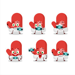 Photographer profession emoticon with new red gloves cartoon character