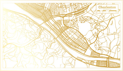 Obraz premium Charleston USA City Map in Retro Style in Golden Color. Outline Map.