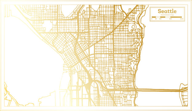 Seattle USA City Map in Retro Style in Golden Color. Outline Map.