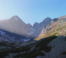 Panoramic view of the High Tatras mountains in Slovakia.
