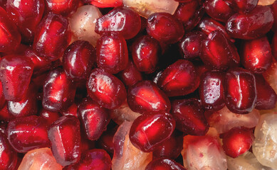 Close up shot to Fresh and Juicy Pomegranate Seeds
