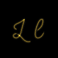 Gold glitter letter L, star sparkle trail font