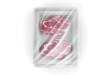 Sealable plastic tray for meat schnitzels. Packaging template mockup collection. 3d illusration