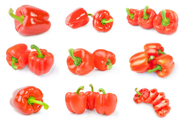 Collage of red sweet peppers isolated on a white background cutout