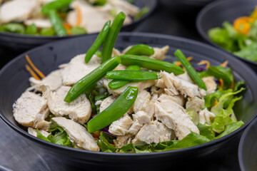 Preparation of fresh salads in a professional kitchen