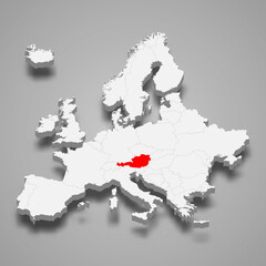 Austria country location within Europe 3d map